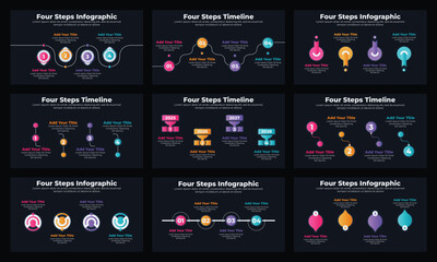 Timeline steps infographics template bundle for presentation
