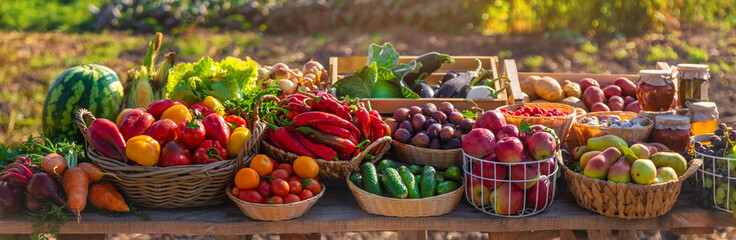 Fruits and vegetables at the farmers market. Selective focus.