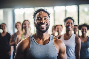 Diverse group of people working out together in a fitness class
