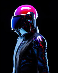 A Futuristic cyber helmet inspired by disco funk electronic music Cyberspace Augmented Reality