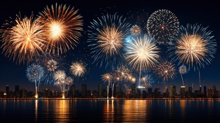 Fireworks at New Year in the night sky, Generative AI