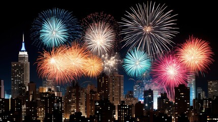 Fototapeta premium Fireworks at New Year in the night sky, Generative AI