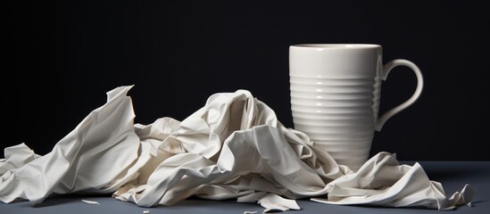 Gray crumpled wads and cup in the creative process