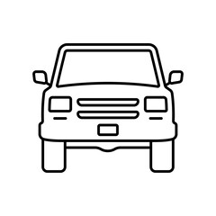 SUV icon. Off-road transport. Black contour linear silhouette. Front view. Editable strokes. Vector simple flat graphic illustration. Isolated object on a white background. Isolate. © far700