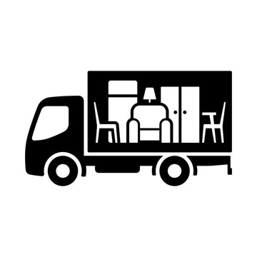 Truck icon. Furniture transportation. Black silhouette. Side view. Vector simple flat graphic illustration. Isolated object on a white background. Isolate.