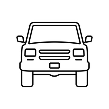 recommend clip art: SUV icon. Off-road transport. Black contour linear silhouette. Front view. Editable strokes. Vector simple flat graphic illustration. Isolated object on a white background. Isolate.