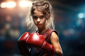 little girl boxer in the boxing ring