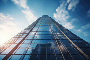 Fototapeta na wymiar Skyscraper glass facades against the background in the blue sky. Business center
