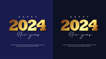 Naklejka na ściany i meble Happy new year 2024 background with 2D gold number. Holiday greeting card design. 2024, 2023, 2022