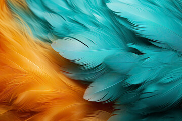 Green turquoise and blue color trends bird feather texture background,Light orange