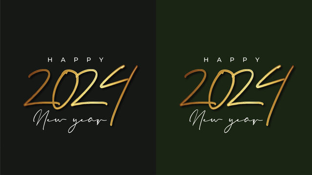Happy new year 2024 celebration with minimal word. flyer and poster design template.