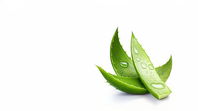 sliced aloe vera isolated on white background with copy space