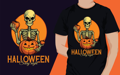 halloween party  with pumpkin t shirt design - obrazy, fototapety, plakaty