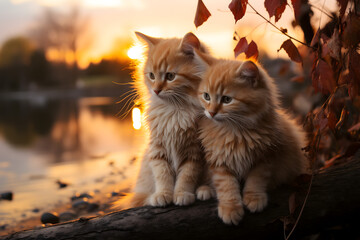 Naklejka na ściany i meble cats in the sunset