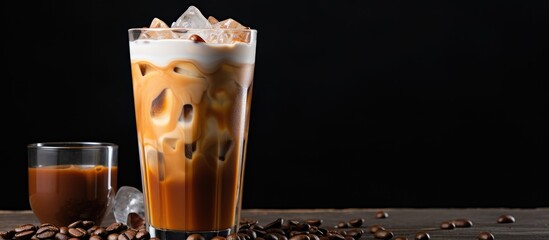 Cold brew coffee with milk poured over it in a glass