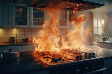 Cocina de un hogar en llamas