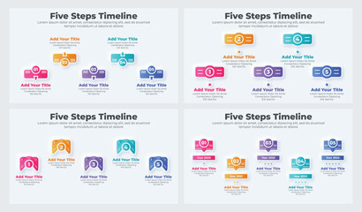 Vector business infographic design elements and flowchart steps bundle