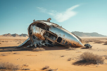 Remains of a crashed UFO in New Mexico desert area