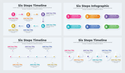 Vector business infographic template with 6 steps or options for presentation set