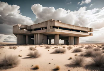 Foto op Canvas abandoned ruined concrete industrial brutalist building in desert landscape © Philip J Openshaw 
