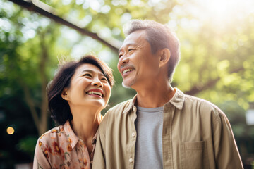 Happy smiling asian mature senior couple posing together	 - Powered by Adobe