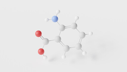 anthranilic acid molecule 3d, molecular structure, ball and stick model, structural chemical formula aromatic acid