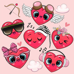 Set of Cute Cartoon Hearts