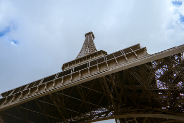 Paris, France - April 3 2019: View on Eiffel Tower in Paris from below