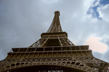 Paris, France - April 3 2019: View on Eiffel Tower in Paris from below