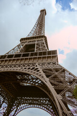 Paris, France - April 3 2019: View on Eiffel Tower in Paris from below
