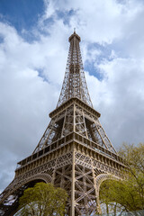 Paris, France - April 3 2019: View on Eiffel Tower in Paris from below