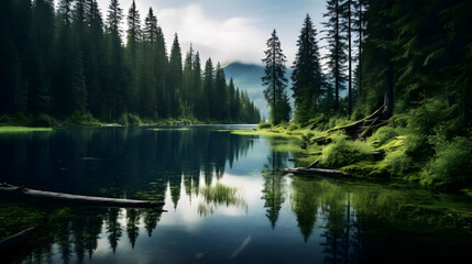 Tranquil Lake Surrounded by Lush Greenery
