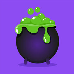 Round witch's cauldron with green boiling liquid