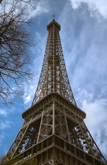 Paris, France - April 3 2019: View on Eiffel Tower in Paris from below