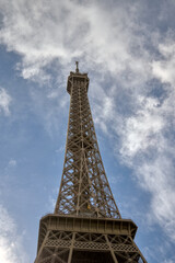 Paris, France - April 3 2019: View on Eiffel Tower in Paris from below