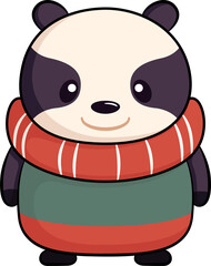 Christmast Cute Bear Cartoon Outline