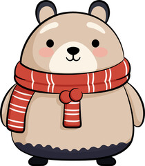 Christmast Cute Bear Cartoon Outline