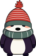 Christmast Cute Bear Cartoon Outline