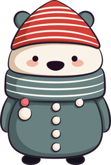 Christmast Cute Bear Cartoon Outline