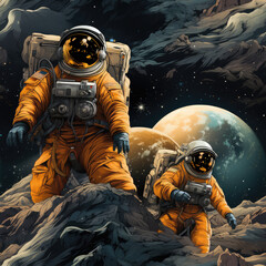 Astronaut in space cartoon seamless repeat pattern