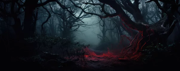 Papier Peint photo Matin avec brouillard Scary and mysterious halloween forest