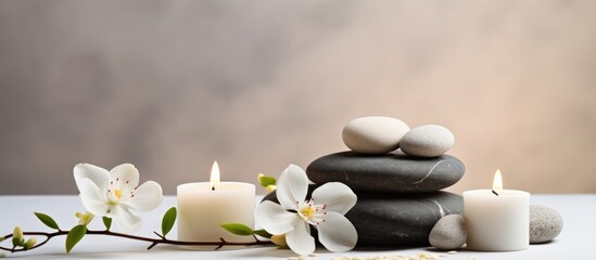 Fototapeta na wymiar Beauty salon offering a serene atmosphere with candles aromatherapy and soothing elements for relaxation wellness and self care