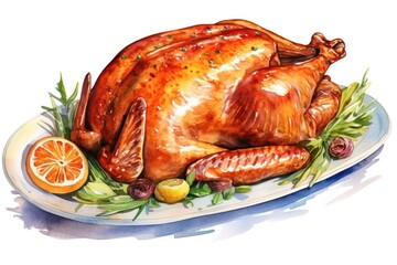 Christmas or Thanksgiving turkey with garnish
