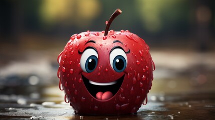 Red apple with happy face.
