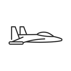 Fototapeta na wymiar Fighter jet, linear icon, military aircraft. Line with editable stroke