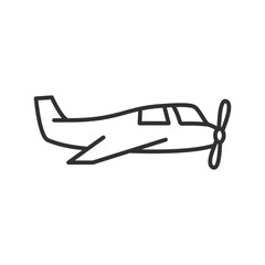 Airplane with a propeller on the front, linear icon. Line with editable stroke