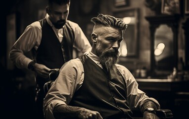 Fototapeta na wymiar Skilled Barber Gives a Classic with Precision