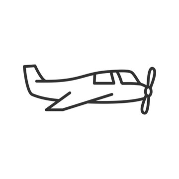 Airplane With A Propeller On The Front, Linear Icon. Line With Editable Stroke