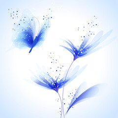 vector background with flowers and butterfly