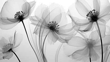 A black and white illustration of flowers
